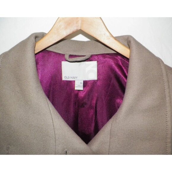 Women's M Old Navy Taupe Wool Blend Coat Walking Trench Peacoat Double Breasted - Picture 3 of 6